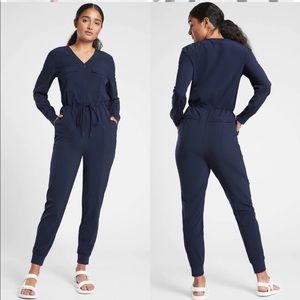 Athleta Zuma Navy Long Sleeve Lightweight Jumpsuit